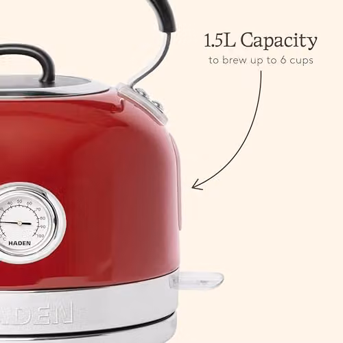 Haden Jersey Stainless Steel Electric Kettle in Red, 1.5L, with PID Control and Auto Shut-off – 6
