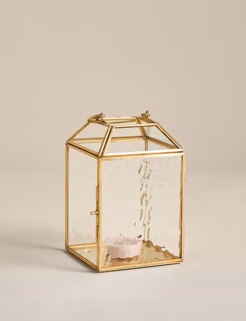 M&S Small Mottled Glass Lantern in Gold