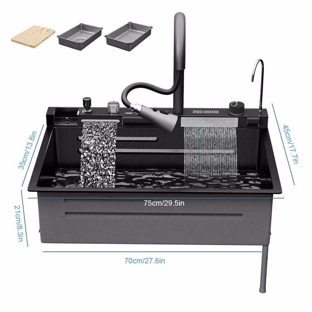 KORVIXA Waterfall Kitchen Sink in Black Stainless Steel – 2
