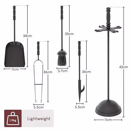 Fire Vida Malham 5 Piece Black Steel Fireside Companion Set with Stand – 4