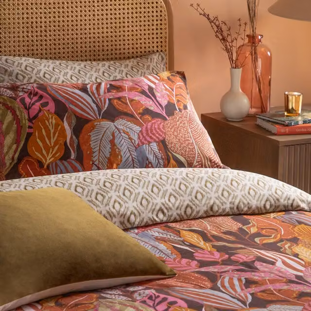 Utopia Super King Reversible Floral Cotton Duvet Cover Set, Multicolour, 180 x 200 cm