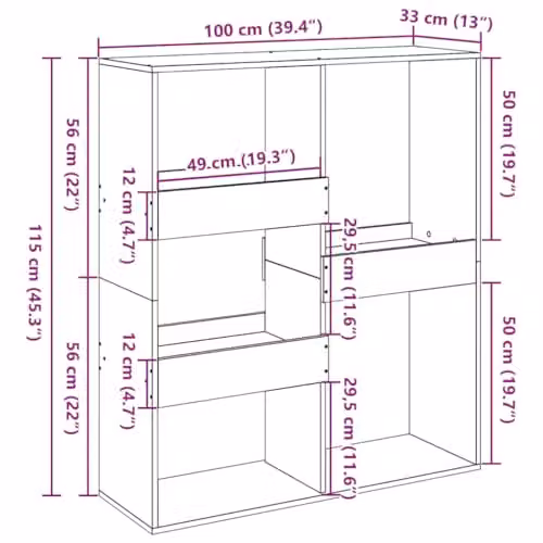 vidaXL Black Modern Book Cabinet and Room Divider with Media Compartments, W: 100 cm, D: 33 cm, H: 115 cm – 3