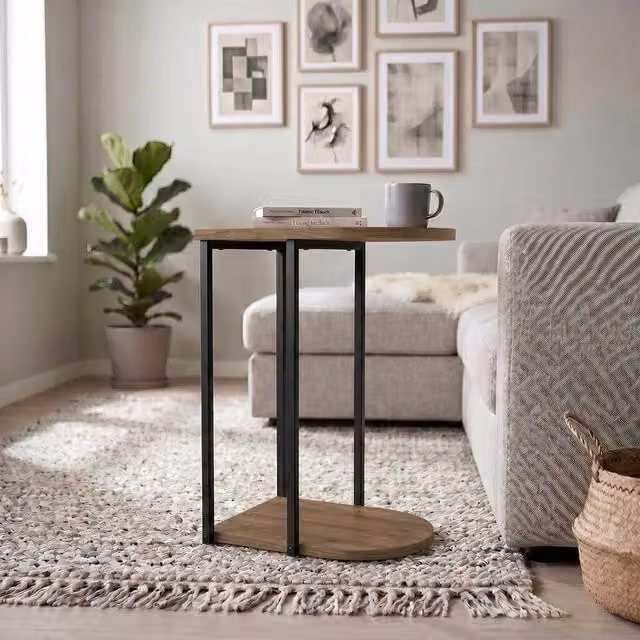 Decortie Roya Half-Round Side Table with Metal Frame in Brown – 1