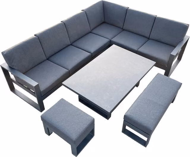 Bracken Outdoors Portland Aluminium Corner Garden Furniture Set with Adjustable Table in Anthracite Grey