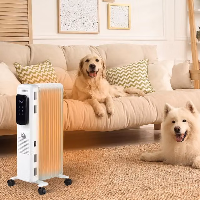HOMCOM Portable Oil Filled Electric Radiator with LED Display, White, Height: 34.5 cm