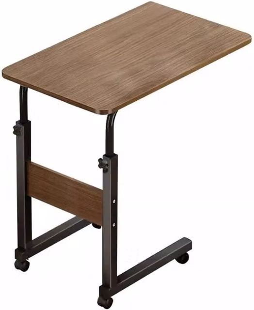 KORVIXA Height Adjustable Mobile Over Bed Table in Brown