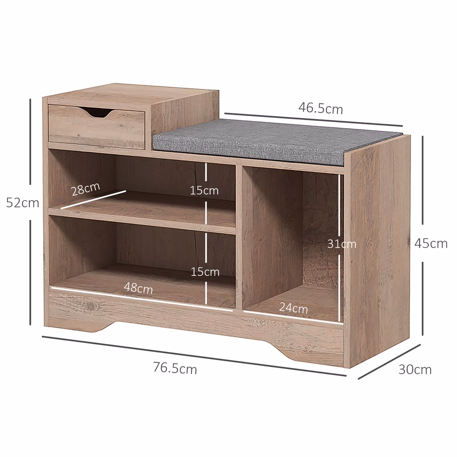 HOMCOM Multi-Compartment Shoe Bench with Fabric Seat in Grey, W/D/H: 76.5 x 30 x 135 cm – 3
