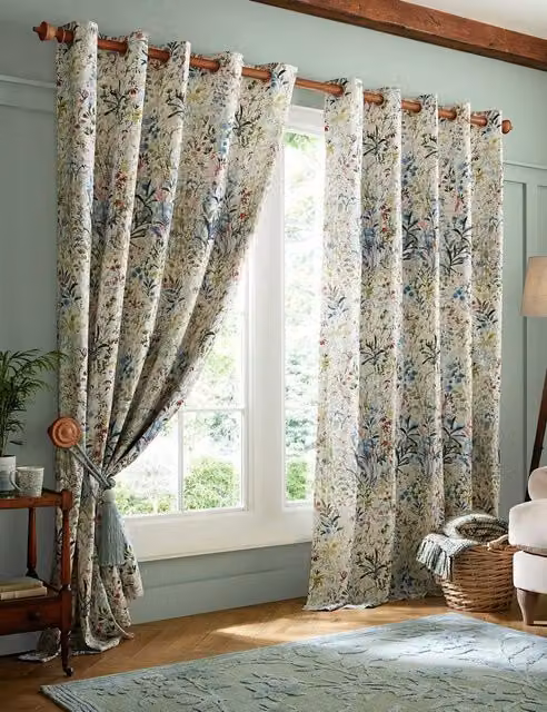 Laura Ashley Pointon Floral Eyelet Curtains, Multicolour