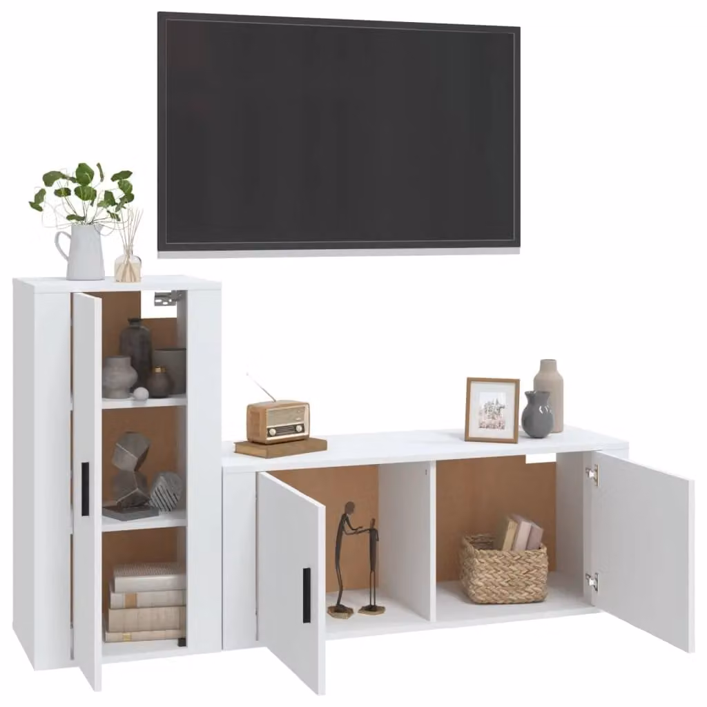 Berkfield Home 2 Piece White Engineered Wood TV Cabinet Set with Media Compartments – 3