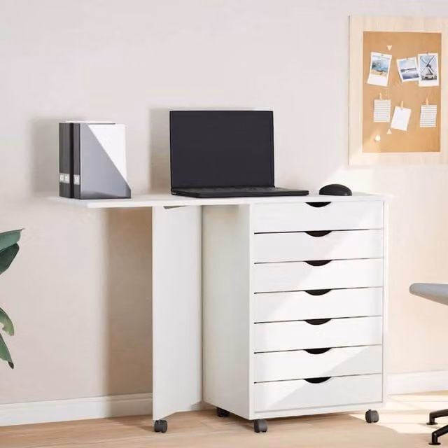 Berkfield Home Rolling Cabinet with Desk in Moss White Solid Pine Wood – 1