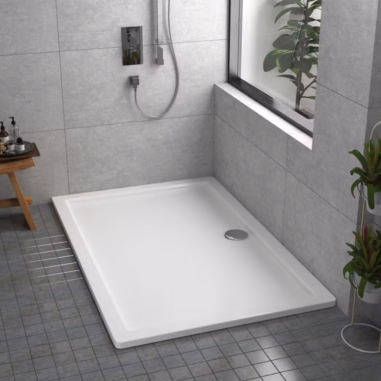 Apex Rectangular Mineral Cast Stone Shower Tray, White, W/D/H: 150 x 90 x 3 cm