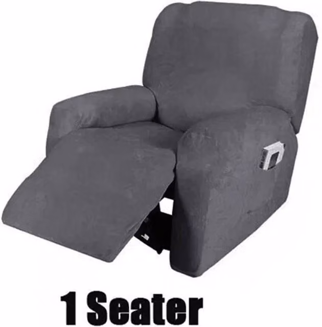 FLAVORA Grey Velvet 1 Seater Super Stretch Recliner Sofa Slipcover