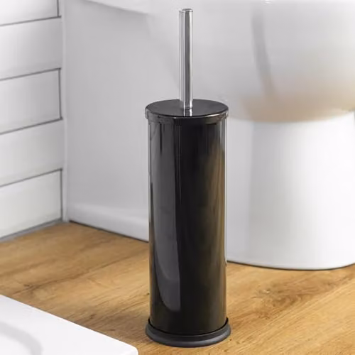 Harbour Housewares Black Stainless Steel Toilet Brush and Holder Set with Freestanding Non-Slip Base – 2