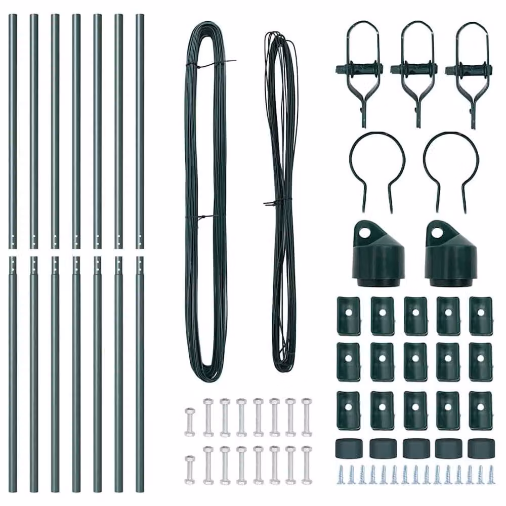 Berkfield Home Set of 7 Round Green Galvanised Steel Fence Posts – 4