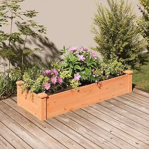 vidaXL Wooden Raised Bed with Liner, Brown, W/D/H: 120 x 45 x 25 cm – 2