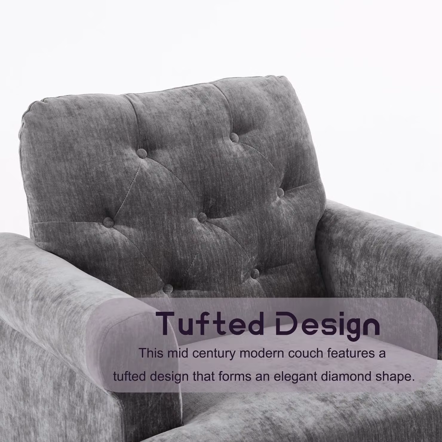 FURNITURE ONE Grey Velvet Tufted Chesterfield Sofa Set with 2-Seater and 3-Seater Sectional Couch Suite – 4