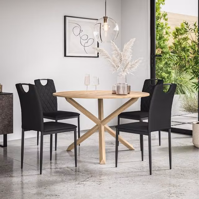 More4Homes Malvern Round Oak Effect Dining Table Set with 4 Chairs, Black, W/D/H: 120 x 120 x 75 cm