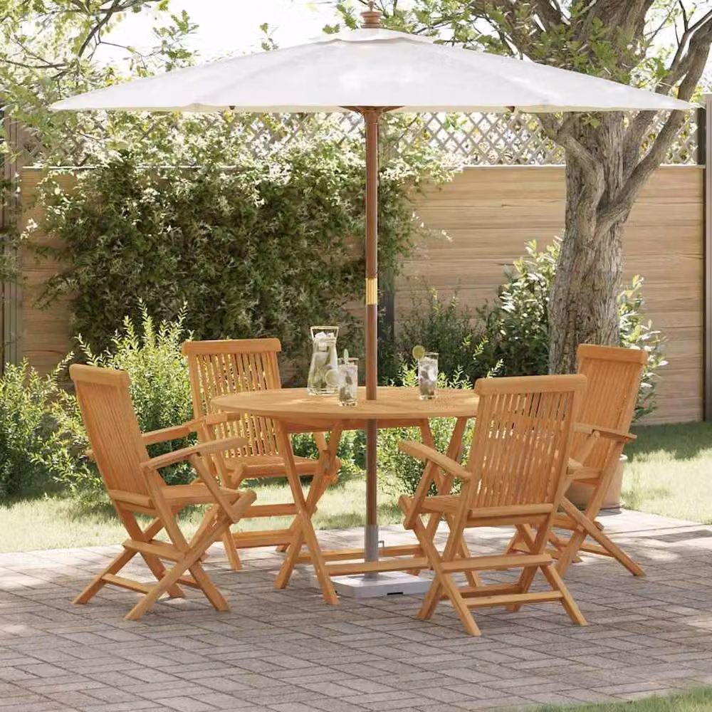 Berkfield Home Classic 5 Piece Garden Dining Set in Brown Solid Teak Wood – 2