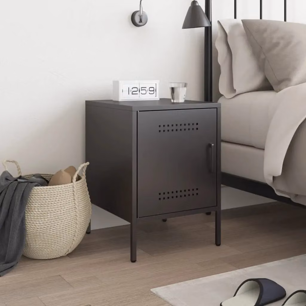 Berkfield Home Black Metal Bedside Cabinet W/D/H: 36 x 39 x 50.5 cm – 3
