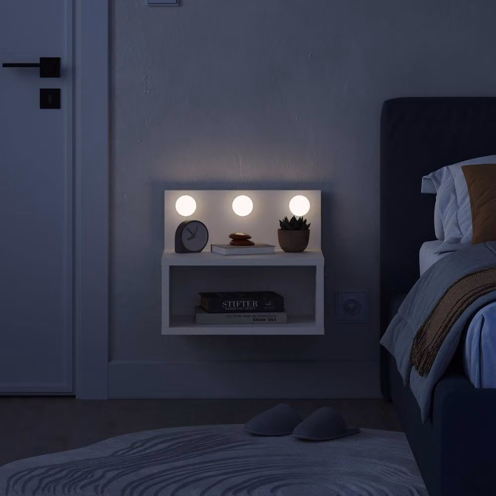 Decortie Treo Wall-Mounted Floating LED Bedside Table in White, W/D/H: 30 x 30 x 30 cm – 2