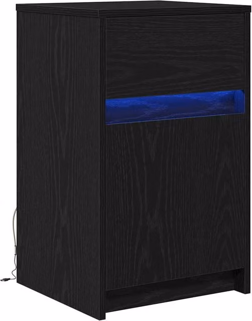 Berkfield Home Modern Black Oak Bedside Cabinet with Integrated Lighting, W/D/H: 38 x 34 x 61 cm – 1