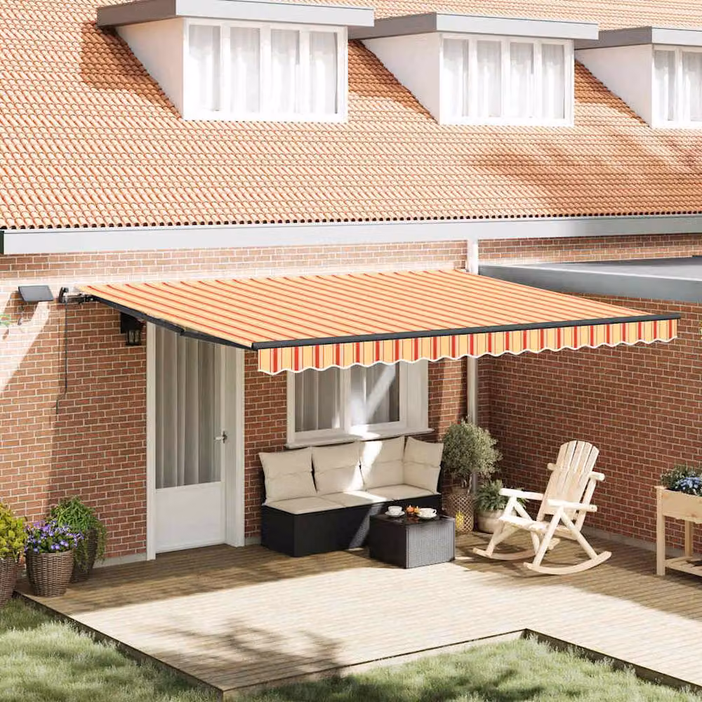 Berkfield Home Manual Retractable Folding Arm Awning with LED in Yellow and Orange Striped Polyester, W/D/H: 450 x 350 x 350 cm – 2