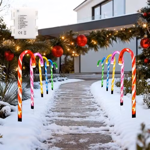 Shatchi Multicolour Candy Cane Christmas Pathway Lights, Set of 5, Height: 55 cm