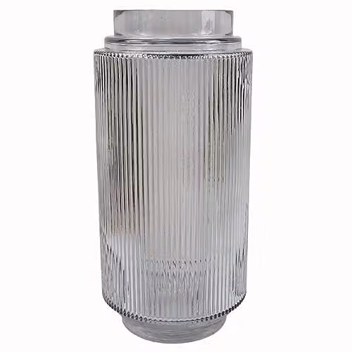 Leaf Designer Striped Glass Vase, Transparent, Height: 31 cm, Width: 15 cm, Depth: 15 cm