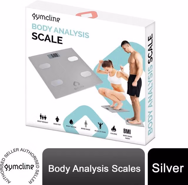 Gymcline Silver Personal Body Analysis Scale with BMI, Body Fat, Water Percentage, Muscle Mass and Bone Mass Tracking