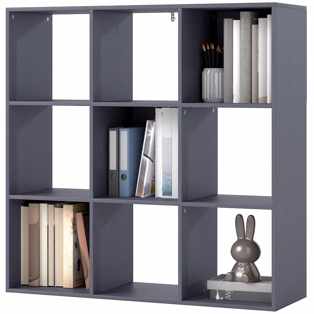 STILVORA Modern Freestanding Storage Shelf with 9 Open Cubes in Matt Grey – 4