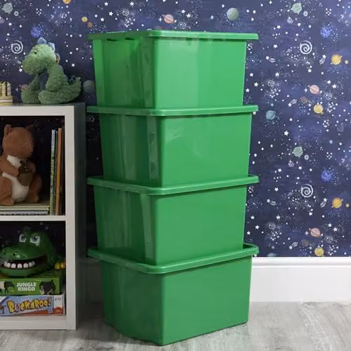 Wham Stack & Store 4 x 35L Plastic Storage Boxes in Green – 3
