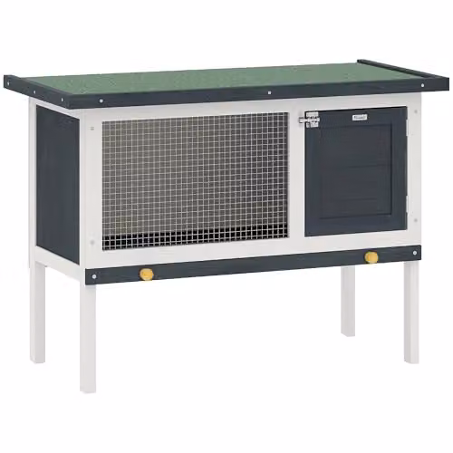 PawHut Grey Wooden Rabbit Hutch with Openable Asphalt Roof – 1