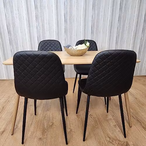 KOSY KOALA Modern Dining Table and 4 Black Faux Leather Chairs Set, Oak Effect, W/D/H: 120 x 70 x 75 cm – 2