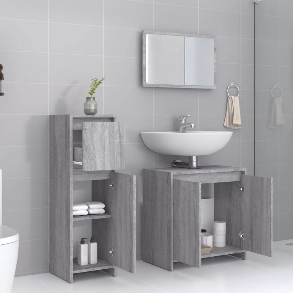 Berkfield Home 3 Piece Modern Grey Bathroom Furniture Set – 2