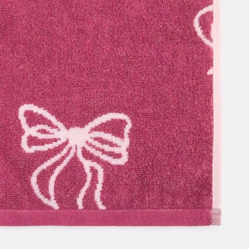 OHS Bows Print Cotton Terry Bath Towel, Quick Drying and Fluffy, Red and Pink – 3