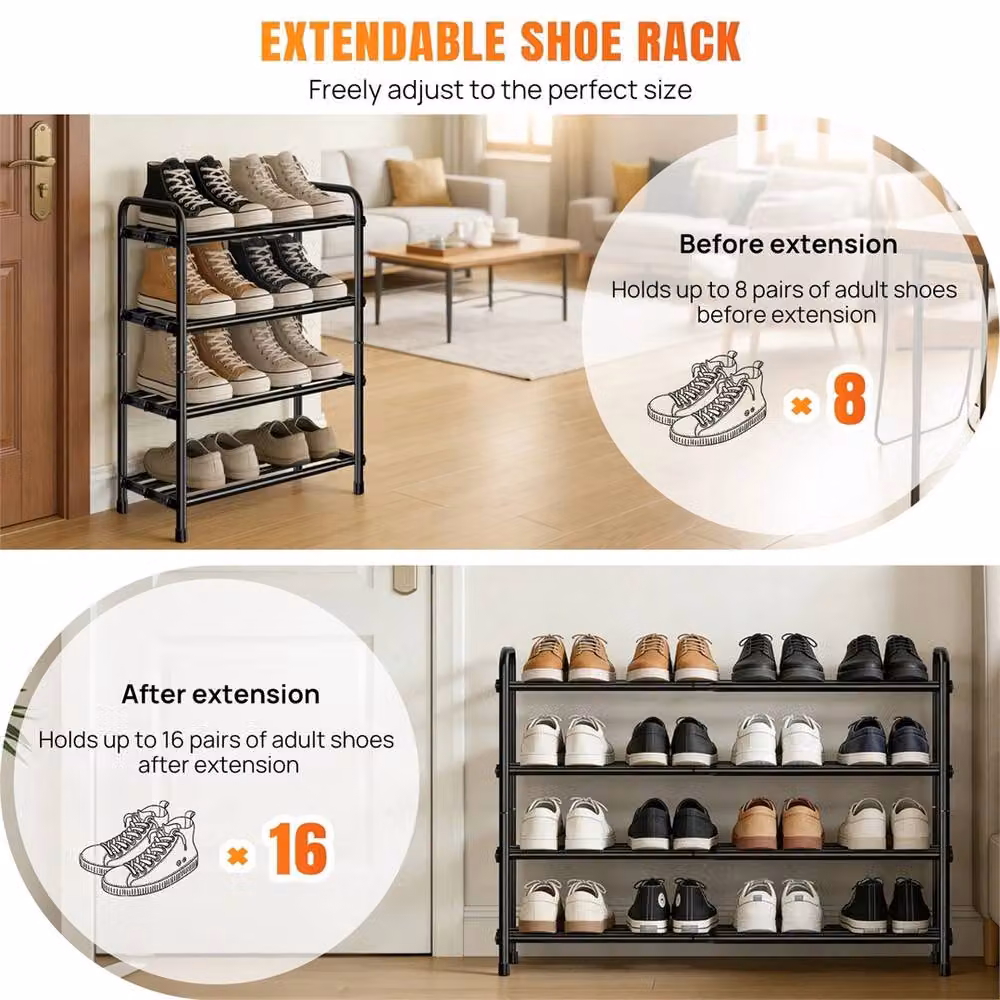 SPETLEK Metal Shoe Rack with Adjustable Shelves, Black, W/D/H: 78 x 43 x 43 cm – 3