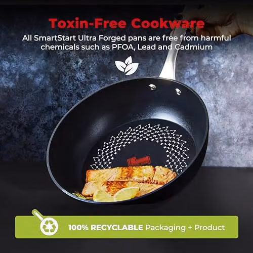 Tower SmartStart Ultra Forged 28cm Multi-Pan and Lid with Aeroglide Non-Stick Coating, Black and Multicolour, Induction Compatible and Oven Safe – 5