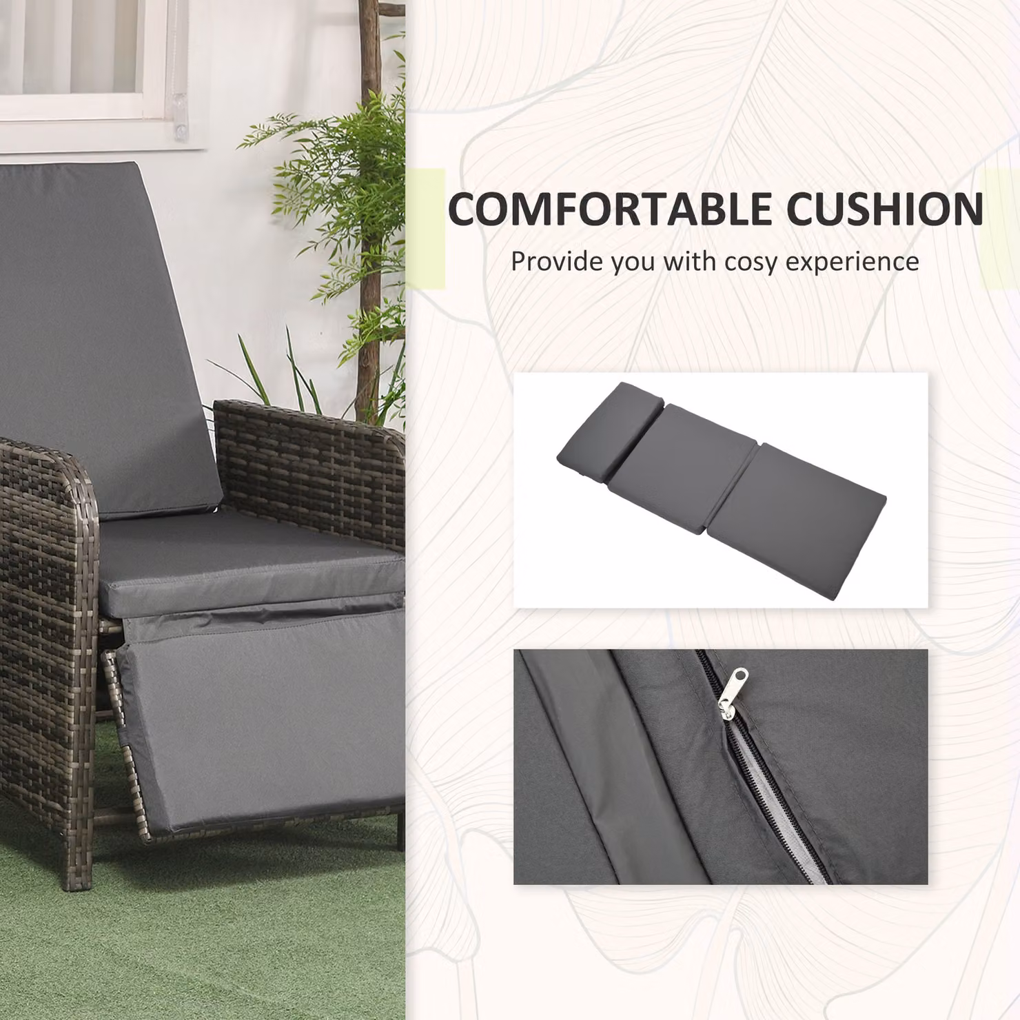 Outsunny 3 Piece Rattan Bistro Set with Cushions and Storage Function in Mix-Grey – 5