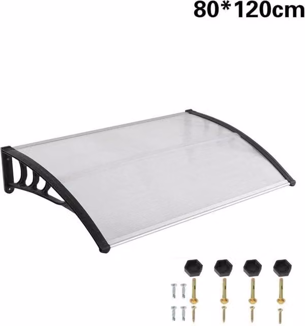 Kelvenix Aluminium Door Canopy Awning Shelter in Black, W: 120 cm, D: 80 cm – 1