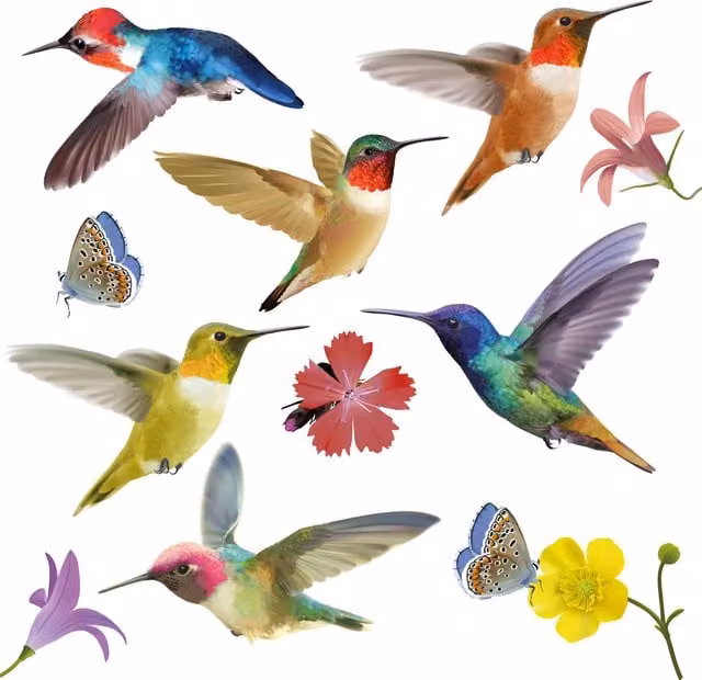 Walplus Double-Sided Blue Hummingbird and Floral Window Bird Clings, W/H: 30 x 20 cm