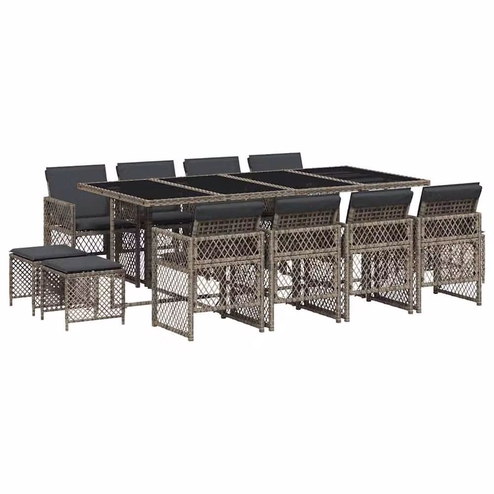 Berkfield Home 13 Piece Grey Poly Rattan Garden Dining Set with Cushions – 2