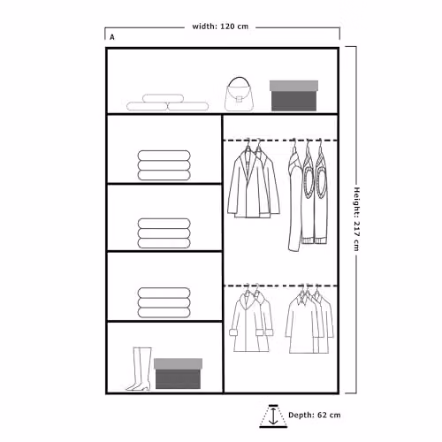 FURNITUREWAVE Eden Modern Sliding Wardrobe in Oak, W/D/H: 120 x 62 x 217 cm – 2
