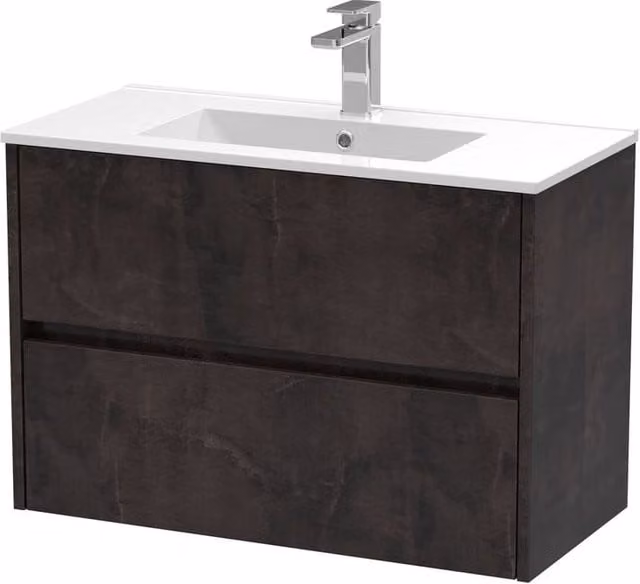 Balterley Chartley Contemporary 2 Drawer Wall Hung Vanity Basin Unit, Grey, Width: 80 cm