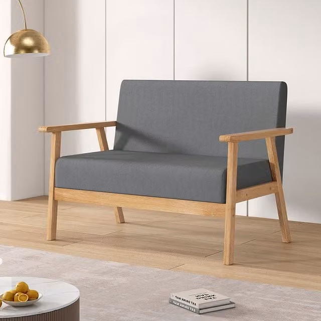 MCC Direct Modern 2 Seater Grey Linen Fabric Sofa with Solid Wood Frame – 1