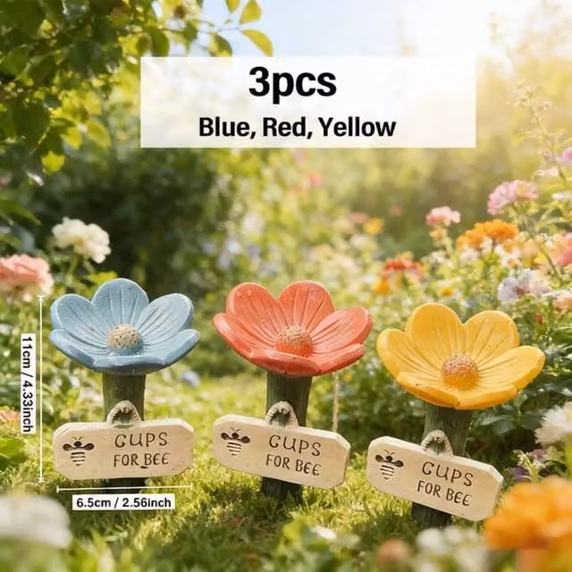 Quipulse Style 2 Multi-Pack Flower-Shaped Resin Bee Watering Station in Blue, Yellow, Red and Multicolour