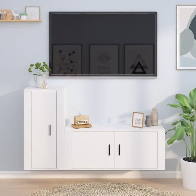 Berkfield Home 2 Piece White Engineered Wood TV Cabinet Set with Media Compartments – 1