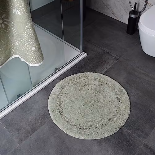 Allure Bath Fashions Round Cotton Non-Slip Bath Mat, Green, Diameter: 65 cm – 5