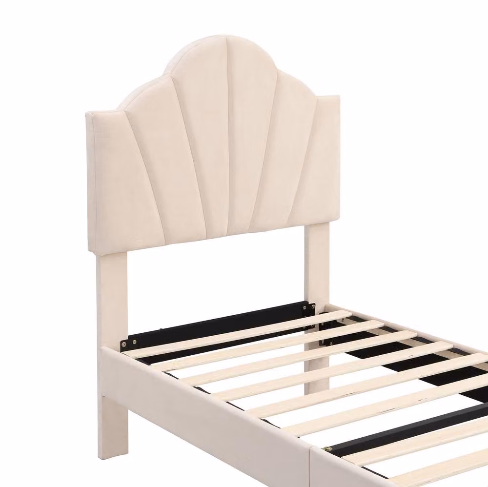 STILVORA Single Upholstered Velvet Bed with Storage in Beige and Gold, W/D/H: 90 x 190 cm – 2