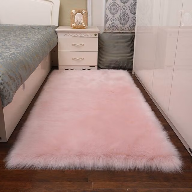Livingandhome Luxury Soft Rectangle Shaggy Rug in Pink, W: 120 cm, H: 5.5 cm