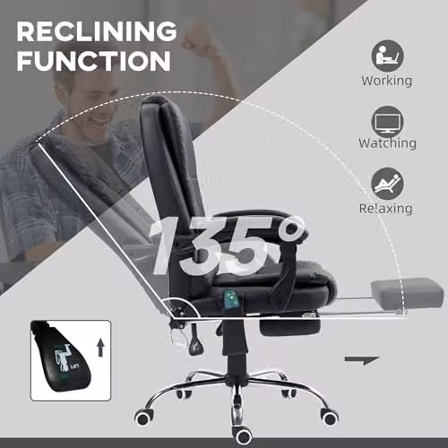 Vinsetto Black PU Leather Executive Office Chair with 6-Point Massage, Back Heat, Footrest and Reclining Function – 5